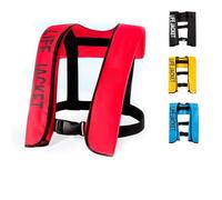 Gilet de Sauvetage, Gilet de Flottabilité 150 N, Gilet de Sauvetage Compact Réglable avec Sifflet, Réflecteurs, Gonflage Manuel for la Navigation, Le Kayak et la Pêche(Red)