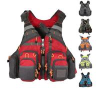Gilet De Sauvetage pour Adulte RéGlable pour La PêChe, Gilet De SéCurité ExtéRieur avec Plusieurs Poches Et Bandes RéFléChissantes(Red)
