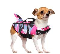 Gilet de sauvetage pour chien, motif requin, camouflage pour animal domestique, réglable avec poignée de sauvetage, natation et bateau (taille XS)