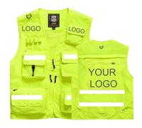Gilet De Sécurité avec Logo Personnalisé, Réfléchissant et Respirant Veste Haute Visibilité Vêtements De Travail Photographie Multi-Poches Randonnée Gilet sans Manches pour Hommes Color1,L