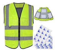 Gilet de sécurité Gilet de refroidissement réfléchissant avec 4 blocs glace Refroidissement par glace pour hommes et femmes Sécurité haute visibilité pour les travaux par temps chaud Constructio