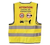 Gilet de Sécurité Haute Visibilité Jaune Fluo avec Inscription "ATTENTION CHEVAL EN FORMATION" - Gilet Réfléchissant Ajustable pour Cavaliers, Normes EN ISO 20471 (XXL)