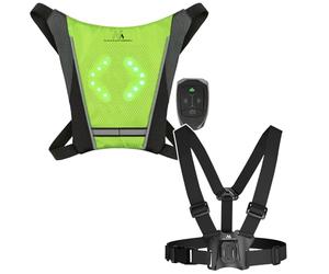 Gilet de sécurité LED Maclean MCE420 avec clignotants sans fil et télécommande Résistant à l'eau Rechargeable + harnais de poitrine MC-294 avec support réglable pour smartphone et caméra d'action
