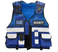 Gilet de sécurité militaire tactique haute visibilité en maille, polyester avec bordure en nylon, taille réglable, plusieurs poches, bande réfléchissante 3M, clips pour caméra corporelle, bleu, taille