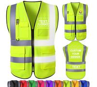 Gilet de sécurité personnalisé en vrac avec nom, logo, texte, gilets réfléchissants haute visibilité avec poches, gilet de travail pour homme, employé de la construction Fluorescent Green X-Large