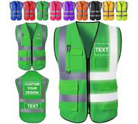Gilet de sécurité personnalisé Gilet de sécurité réfléchissant haute visibilité Logo personnalisé avec poches Fermeture éclair Classe 2 pour hommes Travail de sécurité