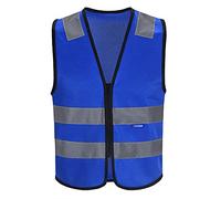 Gilet de Sécurité Réfléchissant Haute Visibilité, Jaune Fluo Moto Auto, d'Équitation, EN20471 Conforme à la Norme (L, Bleu)