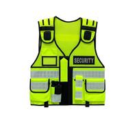 Gilet de sécurité tactique haute visibilité en maille de polyester avec bord en nylon, taille réglable, plusieurs poches, bande réfléchissante 3M, clips pour caméra, jaune, taille unique