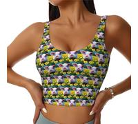 Gilet de sport pour femme avec coussinets amovibles pour femme Motif cochon et fleurs de viol Doux et confortable pour course à pied Yoga Gym, noir, XX-Large