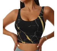 Gilet de sport pour femme avec papier peint doré et noir, confortable, léger, élastique, pour les loisirs, la randonnée, Noir , XXL Taille courte