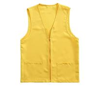 Gilet de travail léger pour femme - Avec poche - Avec fermeture éclair - Col en V - Sans manches - Couleur unie - Court - Vintage, jaune, M