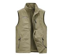 Gilet de travail pour homme avec doublure en polaire - Gilet léger - Gilet d'extérieur - Gilet de randonnée multifonction - Sans manches - Veste de loisirs - Séchage rapide, kaki, M