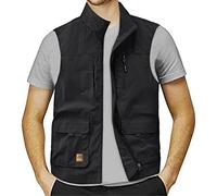 Gilet de travail pour homme | Gilet de pêche avec capuche | Col montant | Gilet traditionnel sans manches pour homme Gilet matelassé Gilet d'extérieur avec multi-poches Gilet de transition Gilet de