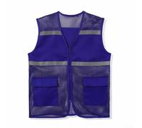 Gilet de travail unisexe en maille avec bandes réfléchissantes, respirant, pour la sécurité et la publicité, col en V, sans manches, noir, taille M-4XL(L bleu)