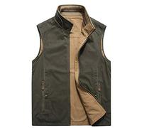 Gilet De Voyage Léger sans Manches en Coton avec Poche Intérieure, Gilet De Pêche en Plein Air à Fermeture éclair, Gilet De Travail Vert Armée Décontracté, Khaki, XXL