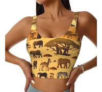 Gilet de yoga pour femme Coupe ajustée Imprimé animaux de prairie africaine Convient pour Pilates, cardio, course à pied, Noir/blanc, M