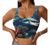 Gilet de yoga slim fit pour femme - Imprimé requins sous la mer - Convient pour pilates, cardio, course à pied, noir, Large