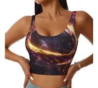 Gilet de yoga slim fit pour femme - Motif univers étoilé - Convient pour pilates, cardio, course à pied, noir, Medium