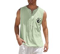 Gilet Débardeur Homme Hauts Printemps et Été Décontracté Sport Sans Manches Coton Lin Gilet Peinture Fitness Muscle Débardeur T-shirt Pack, vert, L