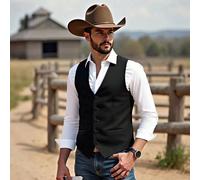 Gilet décontracté d'affaires noir à simple boutonnage pour hommes, gilet sans manches à col V élégant à rayures, coupe régulière en tissu tissé avec poches, automne, cadeau de vacances, cérémonie L,M,