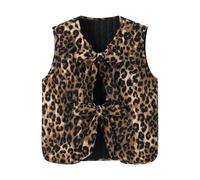 Gilet décontracté en velours côtelé polyvalent pour femme avec nœud imprimé léopard (marron, S), marron, XL