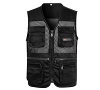 Gilet décontracté multi-poches pour homme en coton léger pour safari et pêche, gilet de voyage utilitaire, gilet respirant, séchage rapide, multifonctionnel, grande taille., Z01 Noir, 3XL