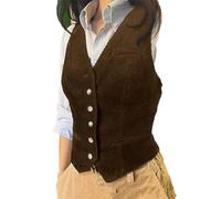 Gilet d'été en velours côtelé à col en V sans manches pour femme Coupe ajustée, marron, S