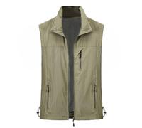 Gilet d'été pour homme avec poches zippées - Haut sans manches pour homme - Col montant - Gilet décontracté - Grande taille - Léger et respirant - En maille - Gilet d'extérieur pour journaliste
