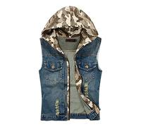 Gilet d'extérieur camouflage pour homme - Gilet en jean sans manches avec capuche - Gilet d'extérieur - Gilet de loisirs - Gilet en jean pour homme - Gilet de travail avec capuche - Gilet de sport