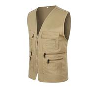 Gilet d'extérieur léger pour homme - Gilet softshell sans manches - Respirant - Avec de nombreuses poches - Décontracté - Gilet de pêche - Gilet d'été, kaki, XL