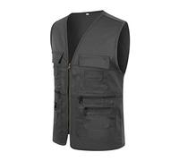 Gilet d'extérieur léger pour homme, Gilet softshell sans manches, Veste respirante de randonnée avec de nombreuses poches, Ample et confortable, Gilet de travail décontracté, Gilet de reporter, Gilet