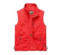 Gilet d'extérieur pour homme avec poches multiples - Gilet de pêche, chasse, pêche, camping, randonnée, loisirs - Veste sans manches - Coupe droite - Gilet de travail respirant solide, O rouge., 5XL
