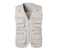 Gilet d'extérieur pour homme multi-poches pour le travail, le safari, les voyages, la photographie, gilet respirant et léger pour la pêche, quatre saisons, gilet à section fine, beige, 5XL