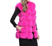 Gilet d'hiver chaud en fausse fourrure de renard avec poches et col en V pour femme, rose, XL