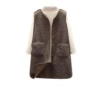 GULASISI Gilet d'hiver chaud en fausse peau de mouton pour femme avec poche polaire et poche mi-longue, café, XL