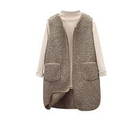 GULASISI Gilet d'hiver chaud en fausse peau de mouton pour femme avec poche polaire et poche mi-longue, kaki, XL