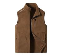 Gilet d'hiver doublé pour homme - Gilet de travail sans manches - Avec col montant - Poches latérales - Court - Polaire - Gilet de travail thermique avec plusieurs poches, café, XL