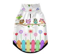 Gilet d'hiver en polaire coupe-vent pour chien et chat avec hiboux colorés sur une branche et des fleurs - Taille L