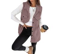 Gilet d'hiver en polaire Sherpa boutonné à revers pour femme, veste d'hiver sans manches, gilet long chaud pour décontracté, violet clair, S