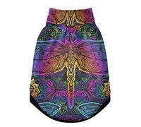 Gilet d'hiver indien mandala libellule soleil fleur bleu rose dégradé sur noir pour animal de compagnie avec trous de suspension, veste coupe-vent en polaire extra chaude pour chien et chat pour temps