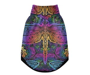 Gilet d'hiver indien mandala libellule soleil fleur bleu rose dégradé sur noir pour animal domestique avec trous de suspension, veste coupe-vent en polaire extra chaude pour chien et chat pour temps