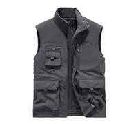 Gilet d'hiver léger pour homme - Gilet de travail pour les loisirs - Avec poches zippées - Coupe-vent - Thermique - Sans manches - Veste de transition - Gilet d'extérieur, gris, XXL