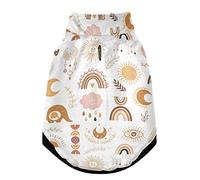 Gilet d'hiver marron ethnique tribal avec trous de suspension pour animal domestique avec motifs de lune, soleil, nuage, attrape-rêves sur fond blanc, taille XL