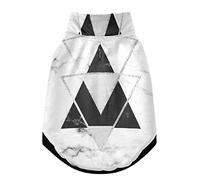 Gilet d'hiver pour animal domestique avec triangles géométriques blancs et noirs avec lignes argentées, texture marbre blanc avec trous de suspension, veste coupe-vent en polaire extra chaude pour