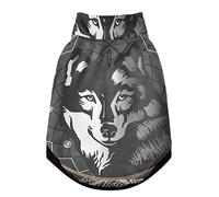 Gilet d'hiver pour animal domestique avec trous de suspension, motif loup noir et blanc dans l'attrape-rêves sur fond gris foncé, taille XL