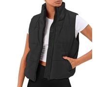 Gilet d'hiver pour femme - Gilet matelassé pour femme - Gilet de travail décontracté avec poches zippées - Sans manches - Veste de transition en duvet - Gilet d'hiver thermique - Coupe-vent - Gilet