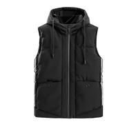 Gilet d'hiver pour homme avec capuche, gilet matelassé pour homme, léger, décontracté, gilet de travail avec poches zippées, sans manches, doudoune, gilet d'hiver, coupe-vent, gilet d'extérieur, Noir