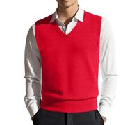 Gilet d'hiver pour homme - Col en V - Sans manches - Classique - Business - Gentleman - Tricot - Pull en tricot - Cardigans - Débardeurs - Sans manches - Couleur unie, O Rouge pastèque, 4XL