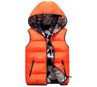 Gilet d'hiver réversible pour garçons avec Capuche et Motif Veste sans Manches Chaude et Pratique pour Le Plein air (Orange, 7-8 Years)