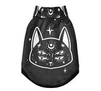 Gilet d'hiver sans couture avec chats de sorcière noirs et blancs avec étoiles brillantes sur noir pour animal domestique avec trous de suspension, veste coupe-vent en polaire extra chaude pour chien